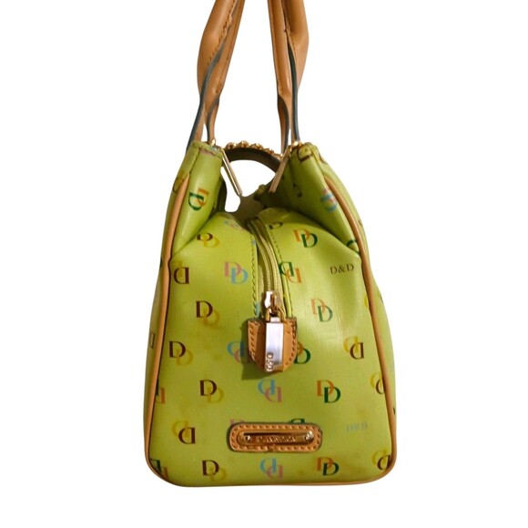 Dian & Dion Womens Green & Tan Multi Colored Signature Print Satchel Handbag Bag - Picture 3 of 7